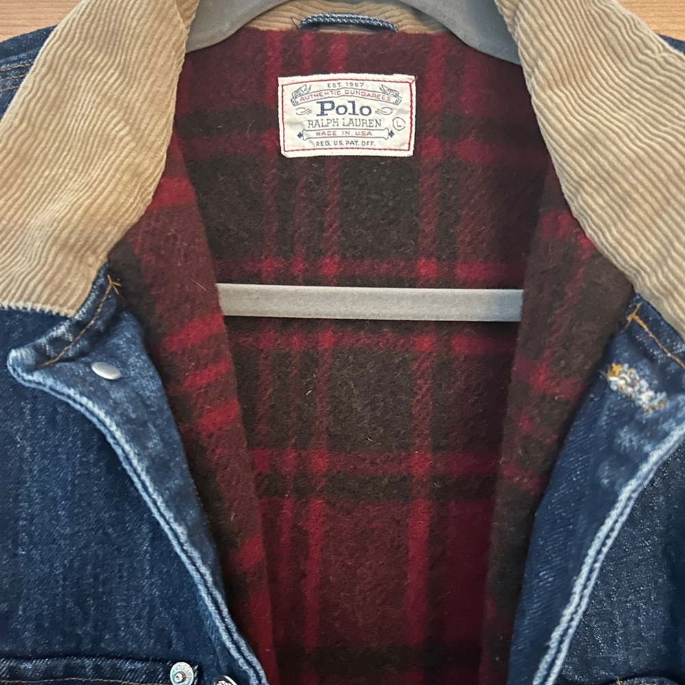 Ralph Lauren Blue Jean Jacket with Tan Collar - Picture 2 of 7